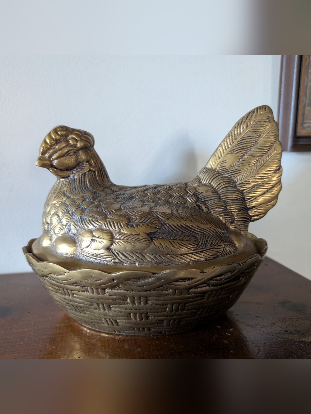 Rare Vintage Brass Hen on Nest Lidded Candy Dish - Mid Century One Of A Kind MCM